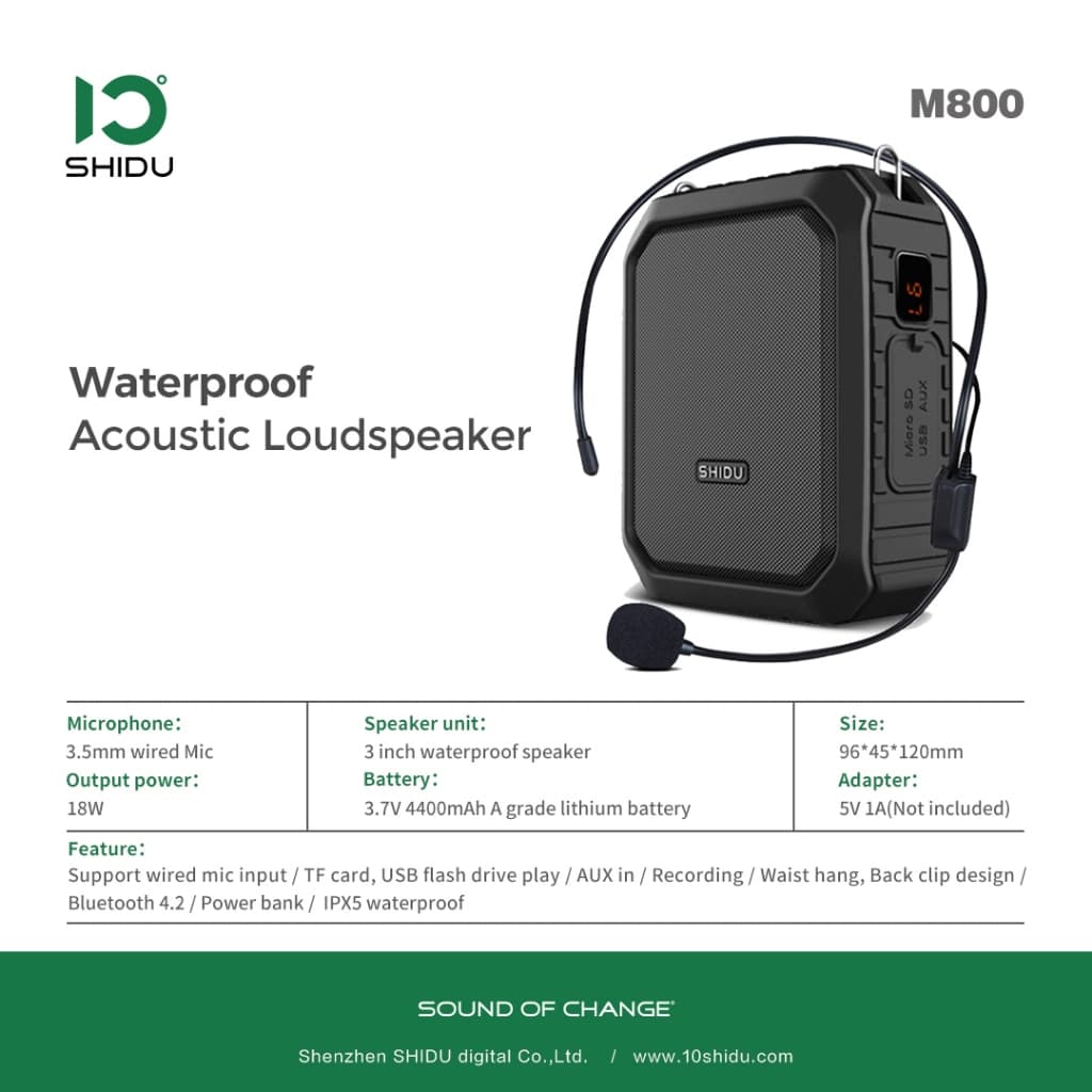 SHIDU M800 ไมค์ช่วยสอนUHF ไมค์ไร้สาย ไมค์ช่วยสอน ไมค์หูฟัง รองรับอุปกรณ์เสียง 3.5 มม ใช้ในการประชุม ไมค์สำหรับมัคคุเทศก์ https://wayoza.com