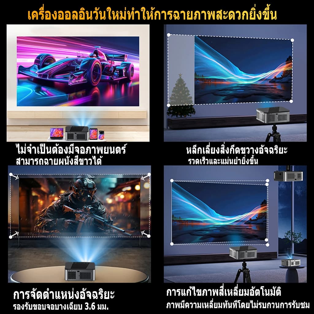 Horlat T07 โปรเจคเตอร์ Android TV 8K โฟกัสอัตโนมัติ wifi Projector โปรเจคเตอร์ 1200ANSI ความสว่างสูง Auto Focus keystone https://wayoza.com