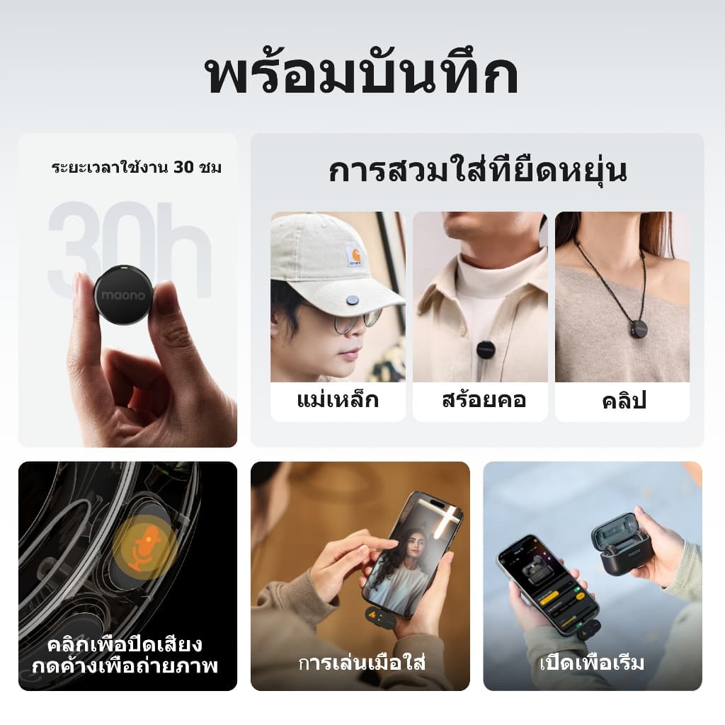 Maono T5 ไมโครโฟนไร้สายแบบหนีบเสื้อไมโครโฟนตัดเสียงรบกวนพร้อมแอพ Maono Link สําหรับโทรศัพท์สมาร์ท,Vlogging,ถ่ายทอดสด https://wayoza.com
