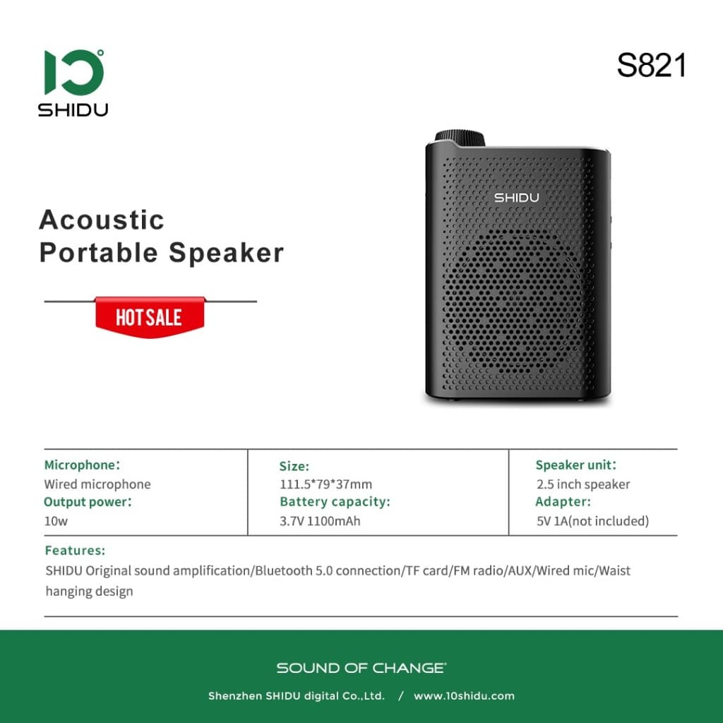 SHIDU S821 ไมค์ลำโพงพกพา ไมค์ลอย ลําโพงพกพา ลําโพงสอ พร้อม bluetooth ไมค์ช่วยสอน โทรโข่ง เตรียมจัดส่ง https://wayoza.com