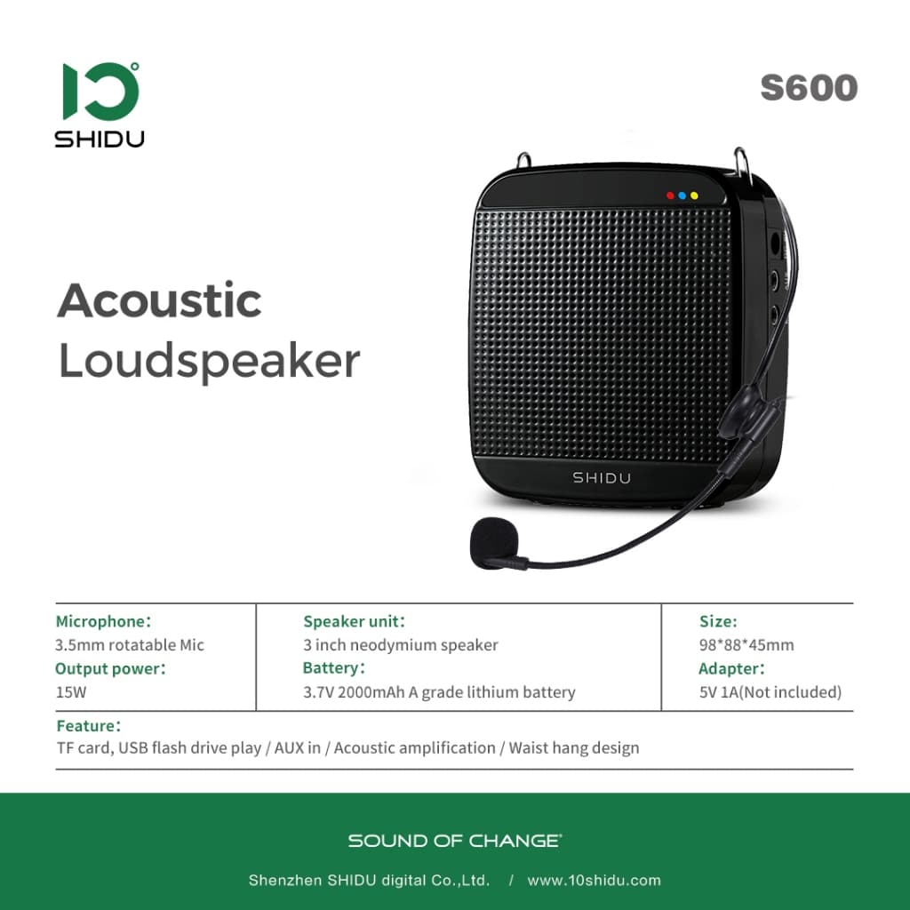 SHIDU M600 ไมค์ลำโพงพกพา ไมค์ลอย ลําโพงพกพา ลําโพงสอ พร้อม bluetooth ไมค์ช่วยสอน โทรโข่ง https://wayoza.com