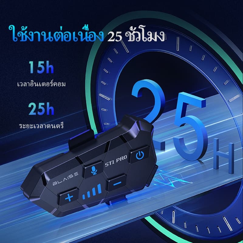 BLAISE ST1 PRO ชุดหูฟังบลูทูธหมวกกันน็อคสำหรับรถจักรยานยนต์สำหรับผู้ขับขี่ 2 คน ระยะสนทนา 300 เมตร https://wayoza.com