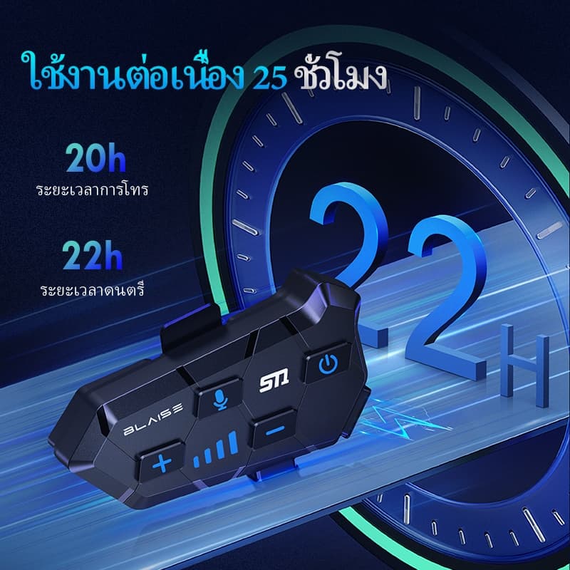 Blaise ST1 ชุดหูฟังบลูทูธหมวกกันน็อคสำหรับรถจักรยานยนต์ รับสายAuto ระดับกันน้ำ IPX6 ไฟ RGB https://wayoza.com