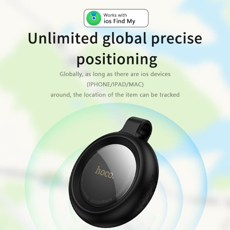 hoco รุ่น E100 อุปกรณ์ติดตาม GPS อัจฉริยะ ผ่านการรับรอง MFI ใช้กับกุญแจ สัตว์เลี้ยง และเด็ก รองรับเครือข่าย iOS Find My https://wayoza.com
