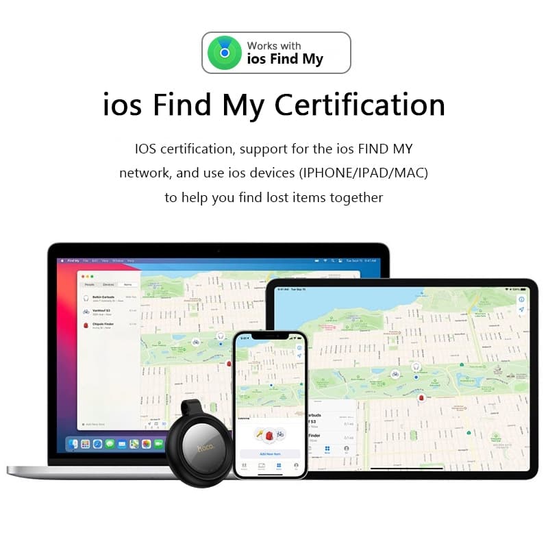 hoco รุ่น E100 อุปกรณ์ติดตาม GPS อัจฉริยะ ผ่านการรับรอง MFI ใช้กับกุญแจ สัตว์เลี้ยง และเด็ก รองรับเครือข่าย iOS Find My https://wayoza.com