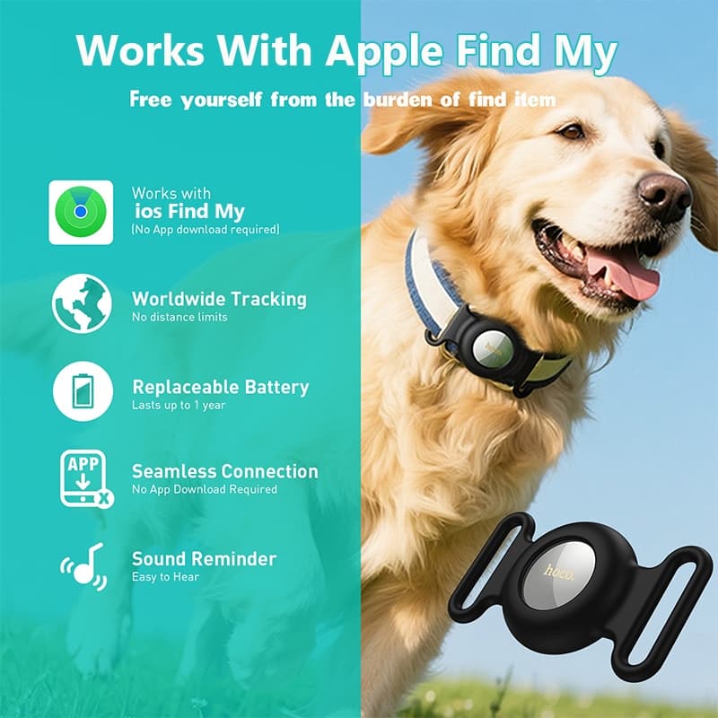 hoco รุ่น E91C อุปกรณ์ติดตามสัตว์เลี้ยง Smart Tag สวมปอกคอ สำหรับสุนัข และแมว เครื่องติดตาม GPS บลูทูธ รองรับเครือข่าย iOS Find My https://wayoza.com