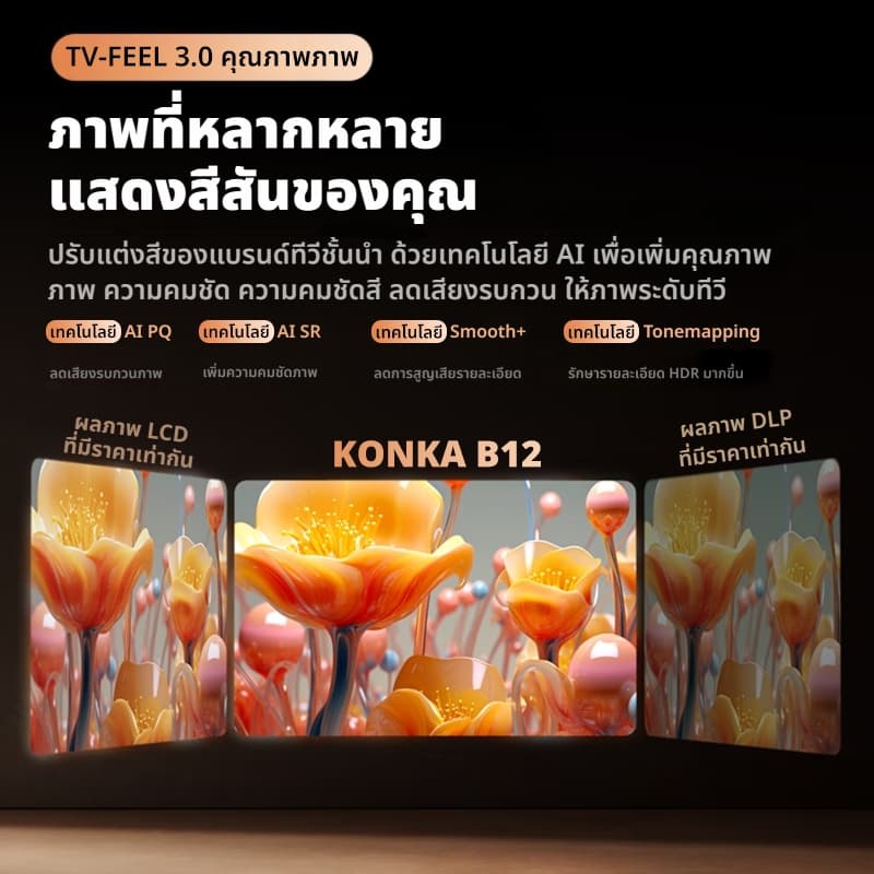 KONKA B12 โปรเจคเตอร์ Android TV 4k เชื่อมต่อ wifi bluetooth projector mini 4k โฟกัสอัตโนมัติ แก้ไขอัตโนมัติ มี YouTube Netflix Google ในตัว https://wayoza.com