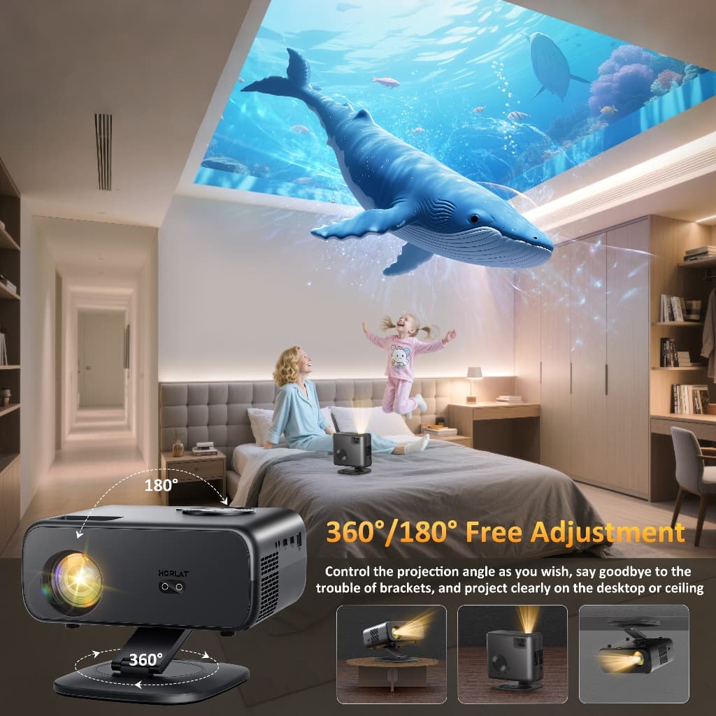 Horlat M04 mini โปรเจคเตอร์ Android TV 4K โฟกัสอัตโนมัติ projector Wifi 800ANSI FHD 1080P โปรเจคเตอร์ขนาดเล็กแบบพกพาในตัว 10W Dolby https://wayoza.com