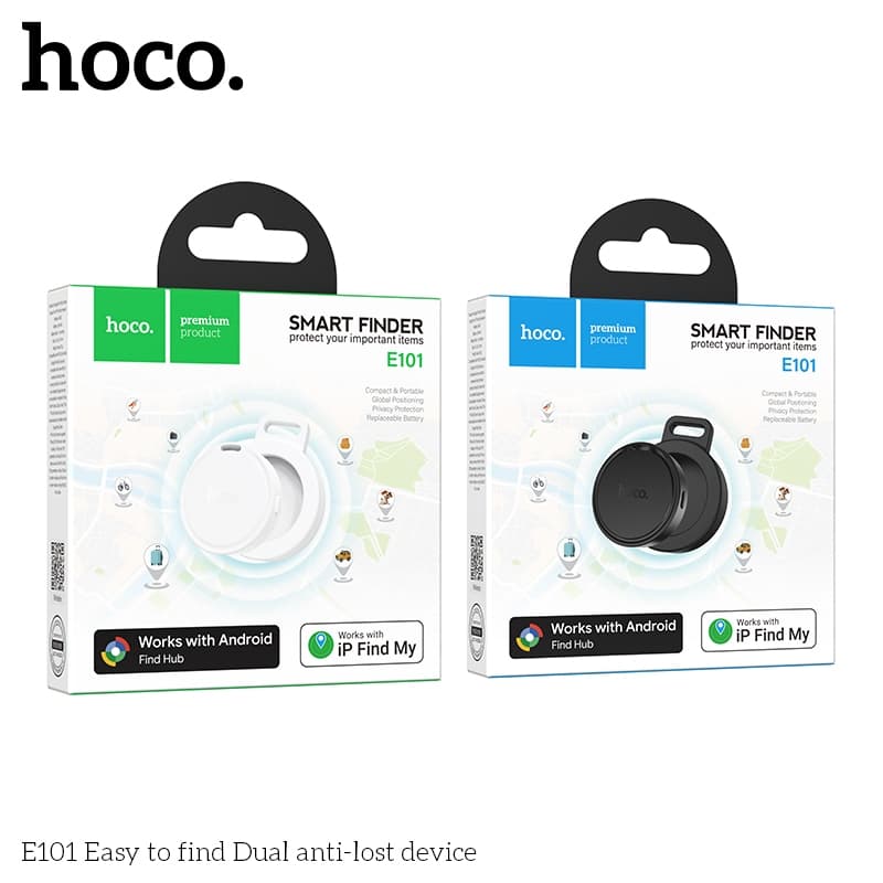hoco รุ่น E101 เครื่องติดตาม GPS สำหรับ Android และ iOS พวงกุญแจ รองรับเครือข่าย Google Find Hub และ iOS Find My https://wayoza.com
