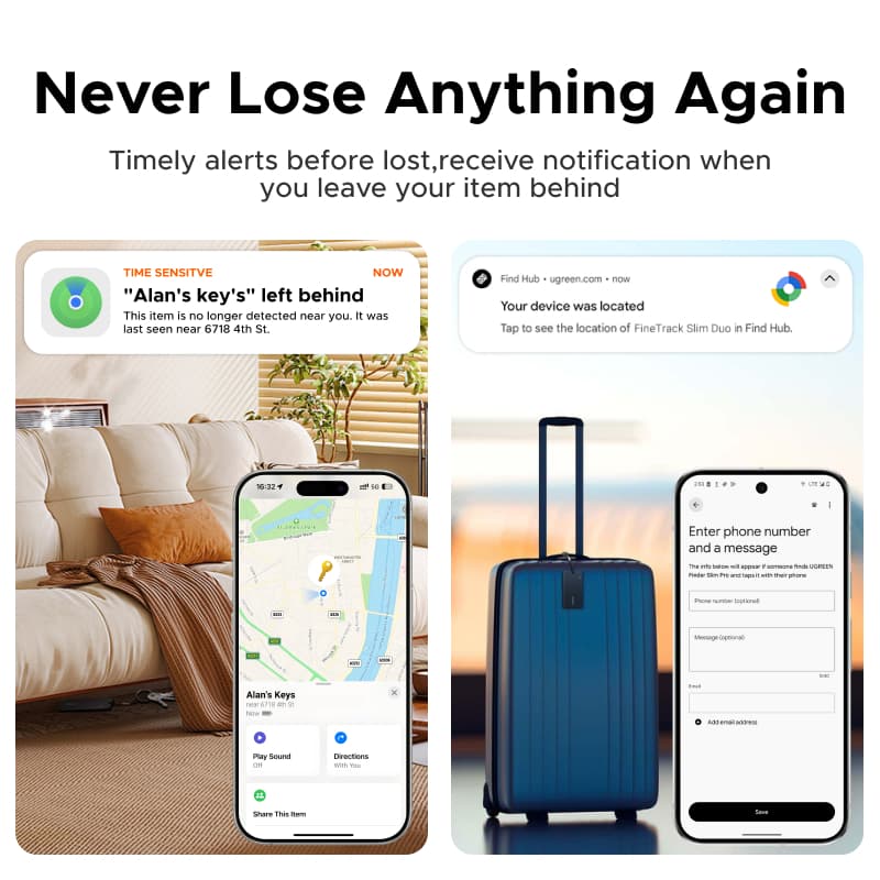 UGREEN FineTrack Slim Duo เครื่องติดตาม Smart Tag GPS ติดตามของหาย รองรับเครือข่าย Google Find Hub และ iOS Find My https://wayoza.com