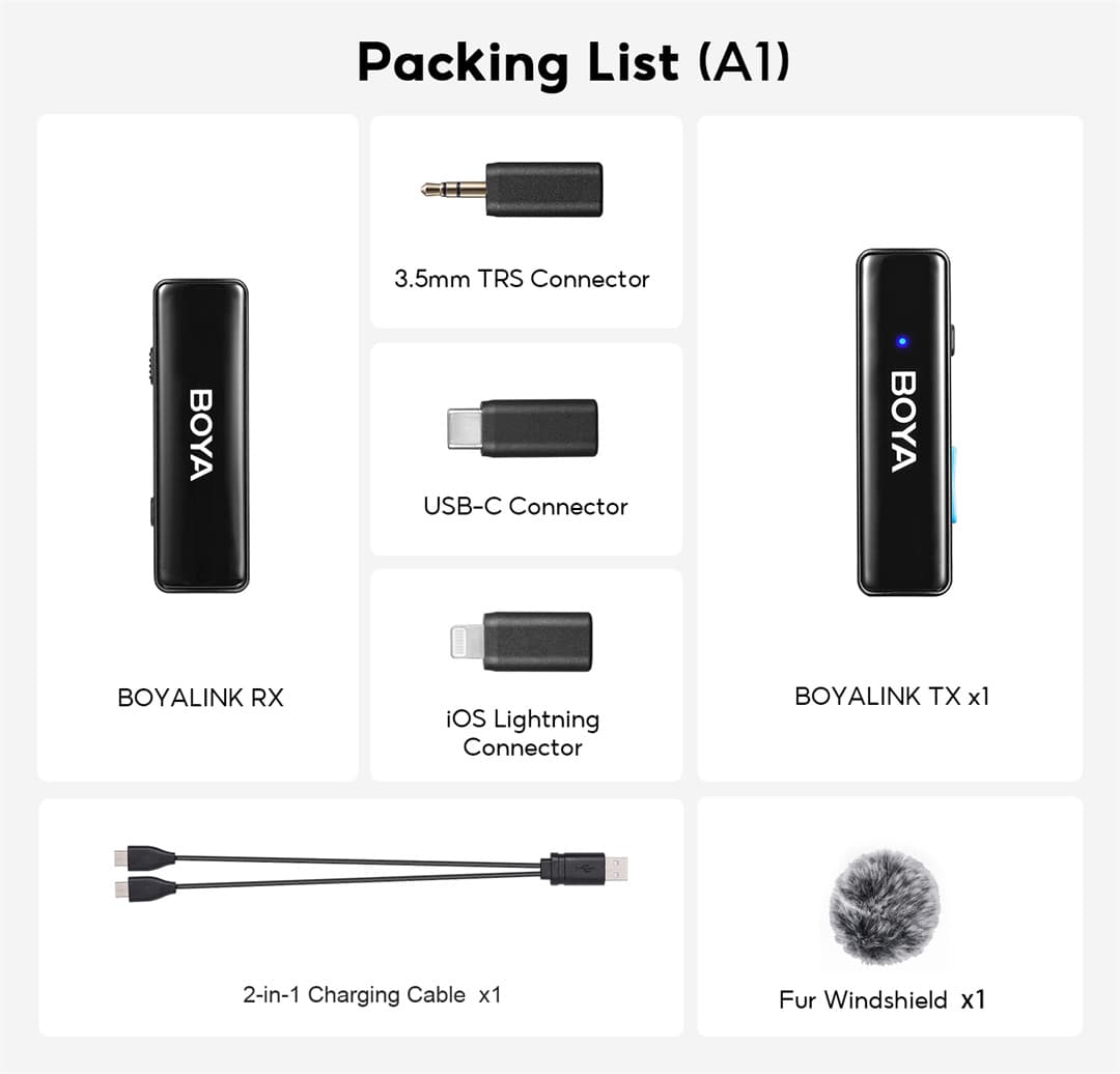 BOYA BOYALINK A1/A2 ไมค์ไร้สาย ไมค์ตัดเสียงรบกวน ไมค์ไลฟ์สด ไมค์อัดเสียง สำหรับ สมาร์ทโฟน USB-C 3.5mm https://wayoza.com