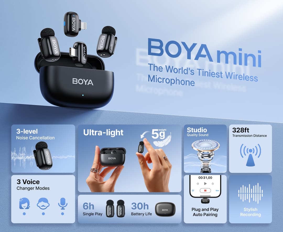 BOYA mini ไมค์ไร้สาย ตัดเสียงรบกวน ไมค์อัดเสียง เล็กที่สุด Type-C ไมค์ไอโฟน สำหรับ iPhone / Android https://wayoza.com
