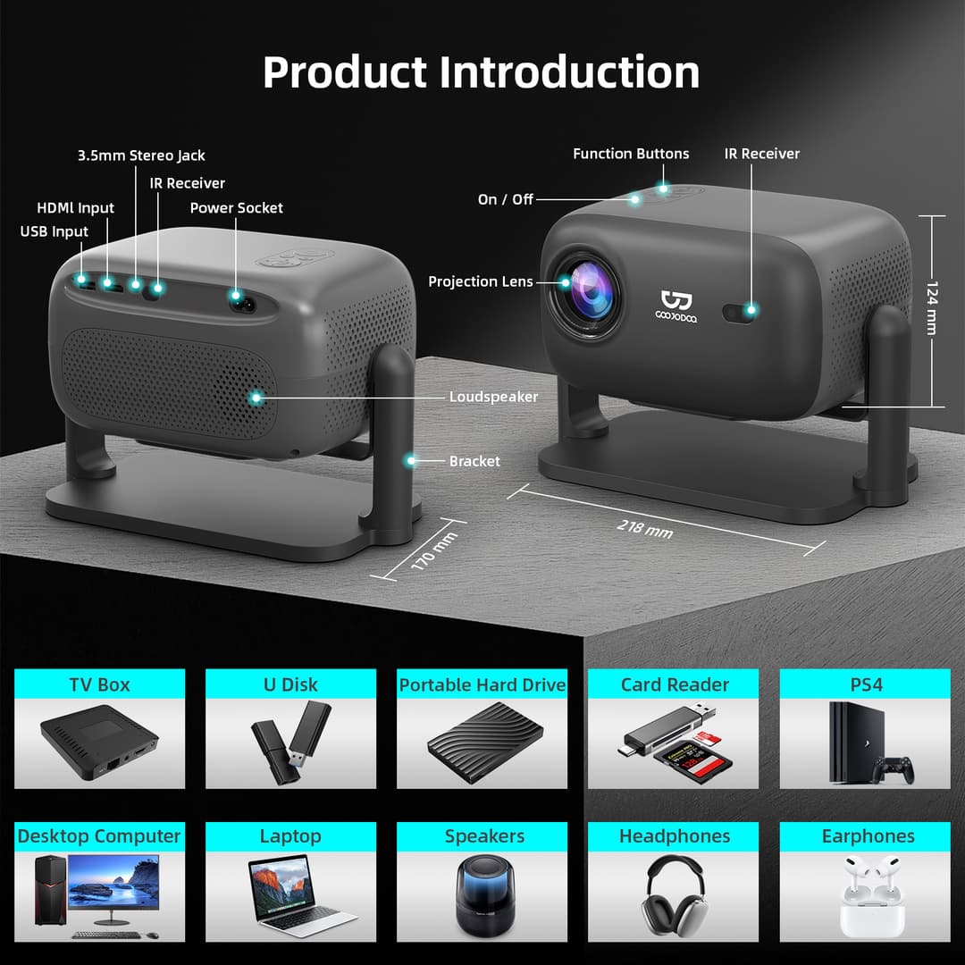 GOOJODOQ 2025 NWE โปรเจคเตอร์ Android TV 1080P โฟกัสอัตโนมัติ โปรเจคเตอร์มือถือ LCD ความละเอียดสูงสมาร์ทบลูทูธ AI การควบคุมด้วยเสียง https://wayoza.com