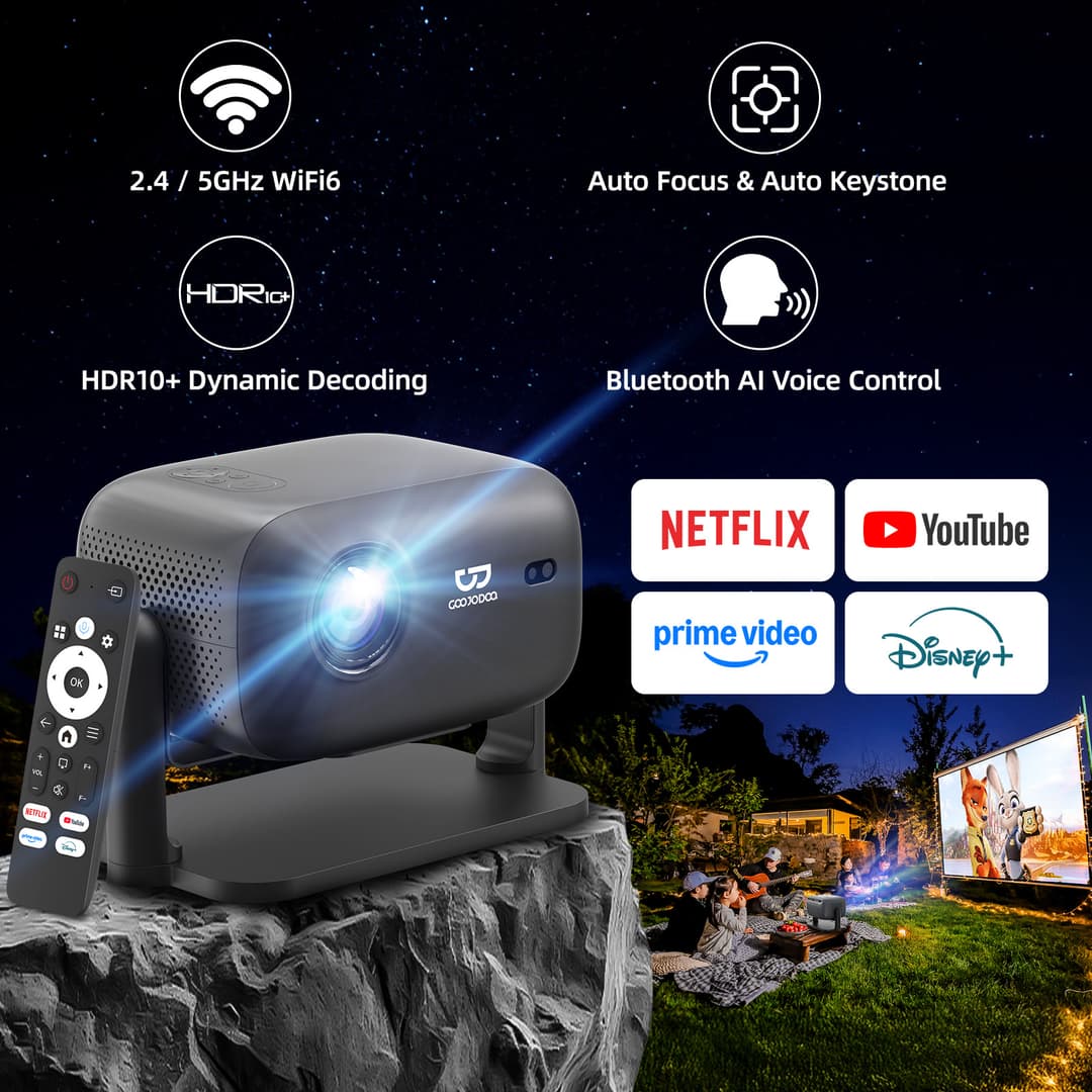 GOOJODOQ 2025 NWE โปรเจคเตอร์ Android TV 1080P โฟกัสอัตโนมัติ โปรเจคเตอร์มือถือ LCD ความละเอียดสูงสมาร์ทบลูทูธ AI การควบคุมด้วยเสียง https://wayoza.com