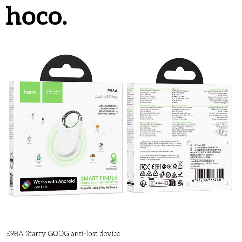 hoco รุ่น E98A เครื่องติดตาม GPS รองรับเครือข่าย Google Find Hub (ศูนย์การค้นหาของ Google) Android พวงกุญแจ https://wayoza.com
