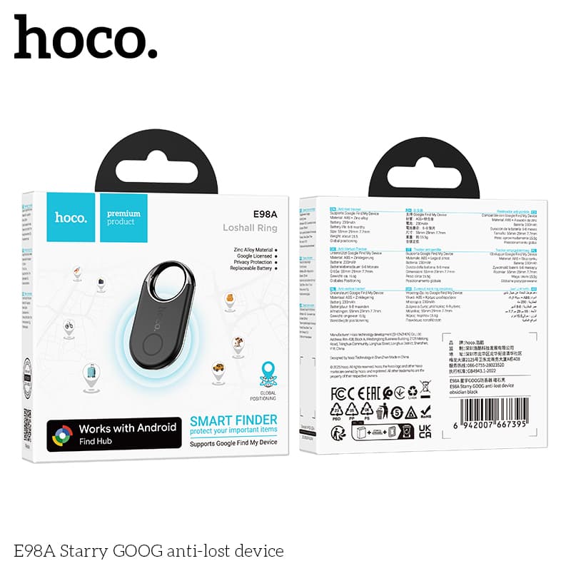 hoco รุ่น E98A เครื่องติดตาม GPS รองรับเครือข่าย Google Find Hub (ศูนย์การค้นหาของ Google) Android พวงกุญแจ https://wayoza.com