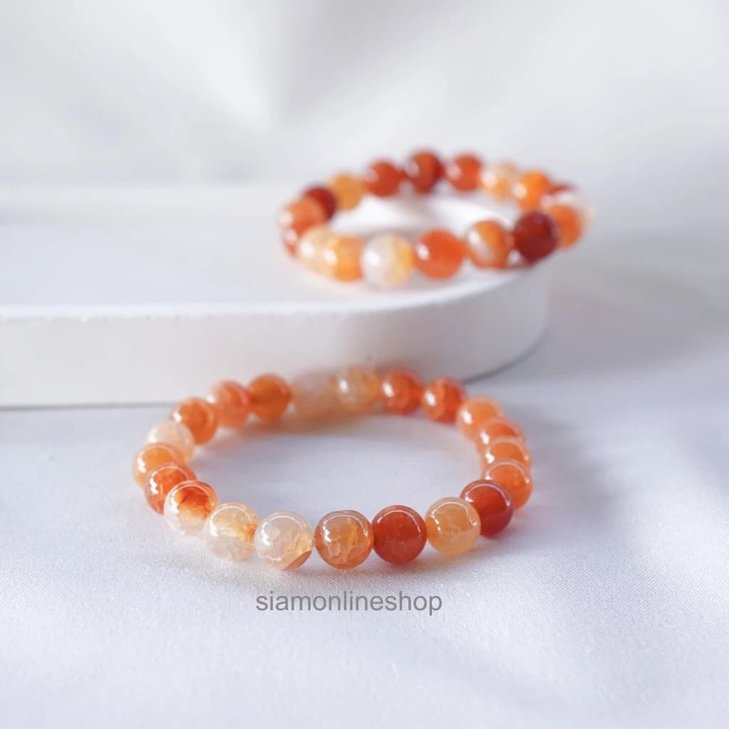 Orange Cracked Agate Stone หินมงคล หินเกล็ดมังกรสีส้ม เลือกขนาดเม็ดหินได้ (6-12 มม.) สร้อยข้อมือหินแท้ https://wayoza.com