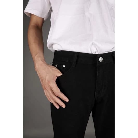 ZEROBOY - BLACK DENIM กางเกงยีนส์ขายาว ขาดเข่า สีดำ https://wayoza.com