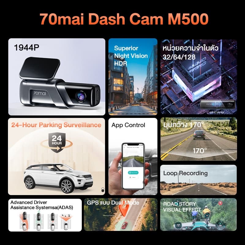 70mai M500 กล้องติดรถยนต์ Dash Cam 3K 1944P ADAS กล้องติดรถ ความละเอียดสูงพิเศษ กล้องรถยนต์ กล้องหน้ารถ มุมมองภาพ 170° https://wayoza.com