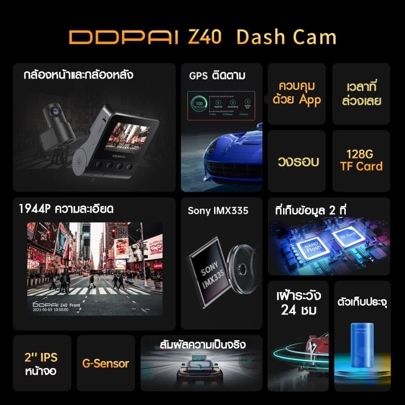 DDPAI Z40 GPS Dual กล้องติดรถยนต์ Front and Rear Dash cam 1944P Car Camera บันทึกขณะจอดรถ 24 ชั่วโมง กล้องมองหลังติดรถยนต์ https://wayoza.com