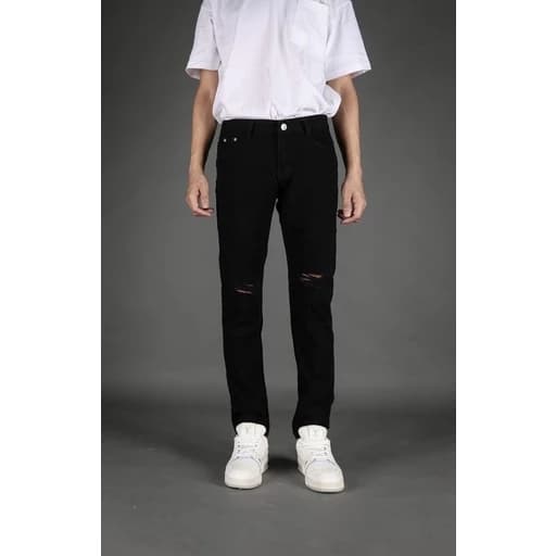 ZEROBOY - BLACK DENIM กางเกงยีนส์ขายาว ขาดเข่า สีดำ https://wayoza.com