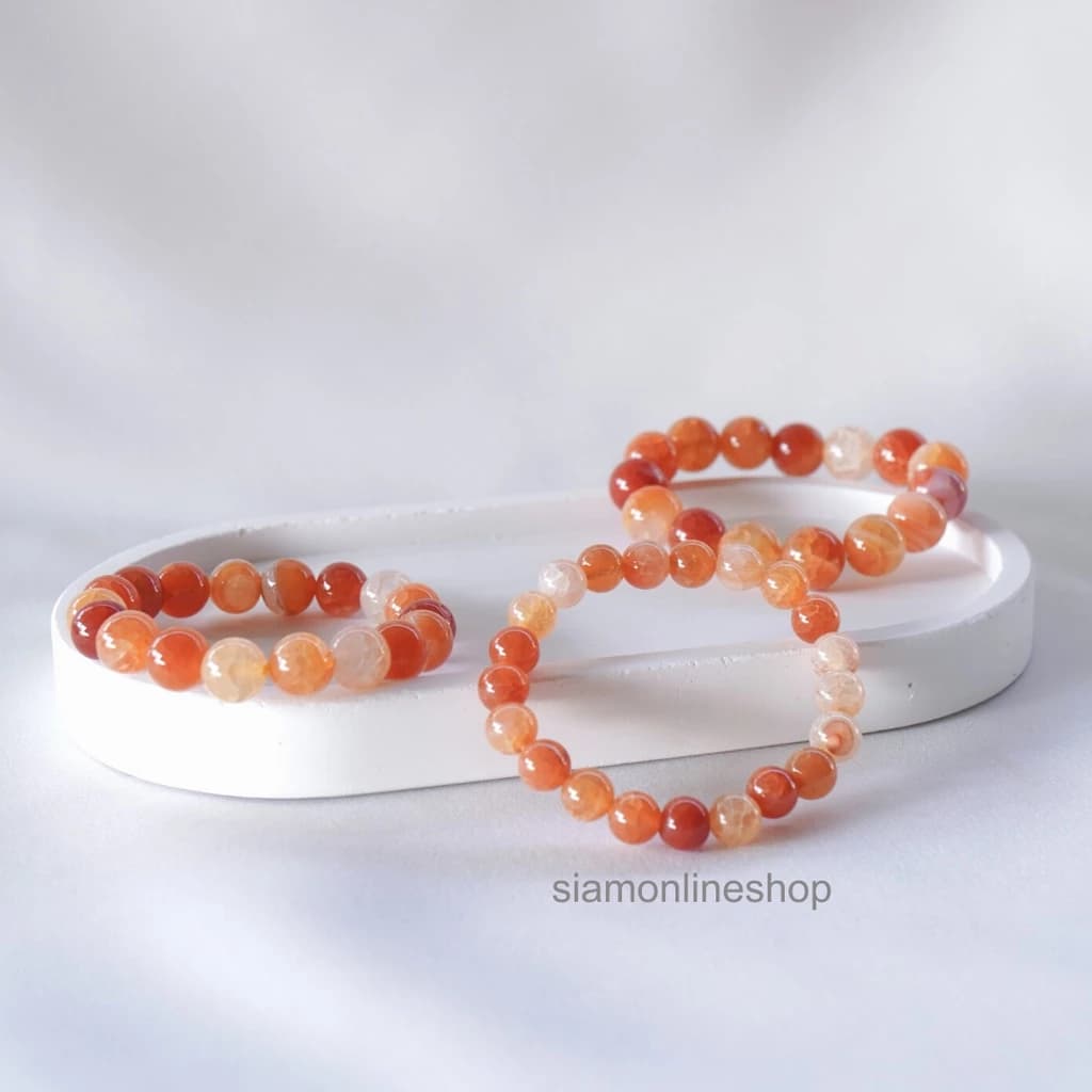 Orange Cracked Agate Stone หินมงคล หินเกล็ดมังกรสีส้ม เลือกขนาดเม็ดหินได้ (6-12 มม.) สร้อยข้อมือหินแท้ https://wayoza.com