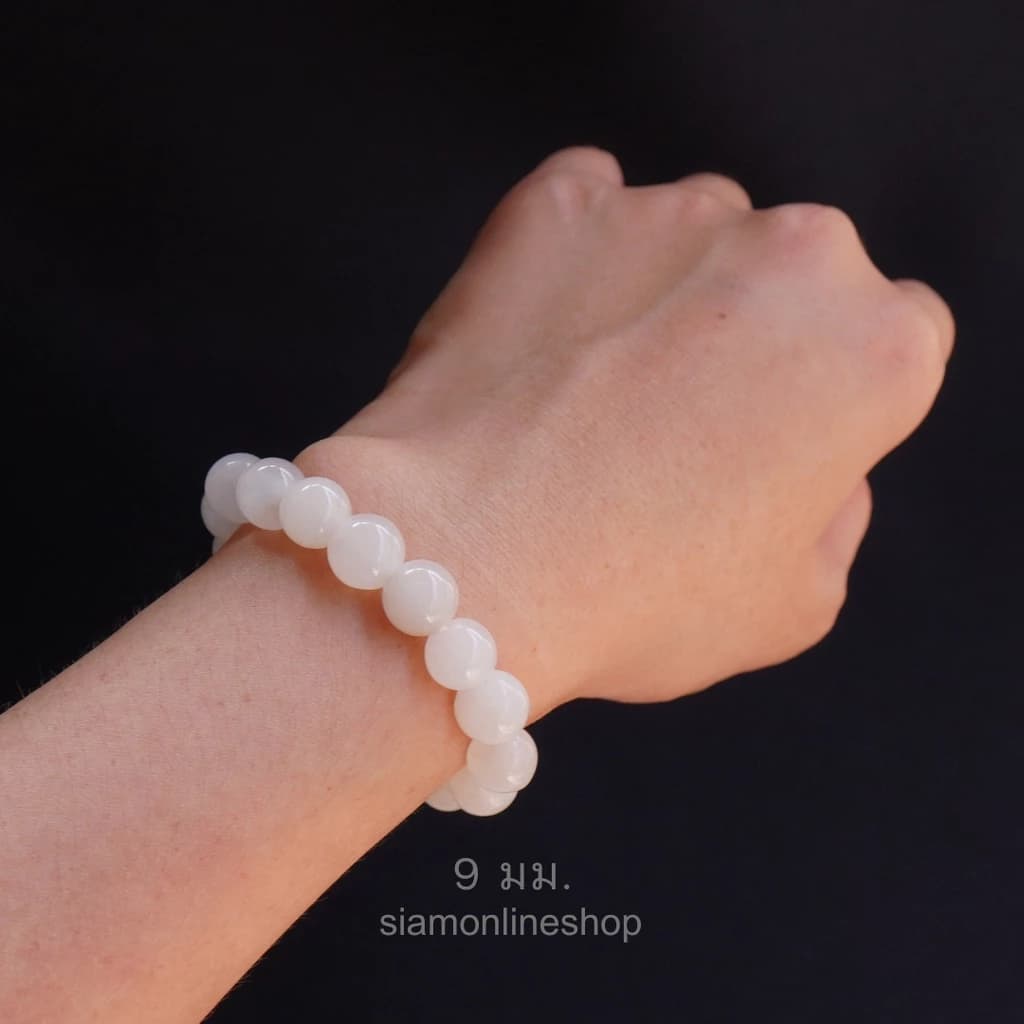 JADE หยกโทนสีขาว หยกแท้ เลือกขนาดเม็ดหินได้ (4-9 มม.) กำไลหยก ข้อมือหยก หยกขาว https://wayoza.com