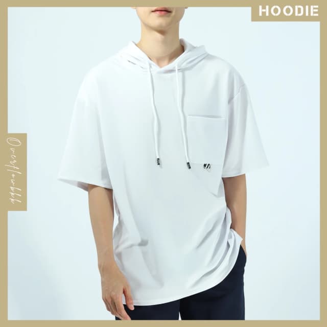 เสื้อยืดหมวกแขนสั้น ฮู้ดดี้ เสื้อแขนสั้น สีพื้น BASIC Hoodie สีกรมท่า แดง ดำ ขาว เขียว ชมพู มัสตาร์ด