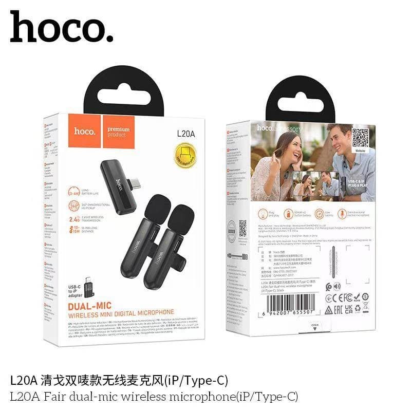 HOCO L20 Series ไมค์ไร้สาย ตัดเสียงรบกวน iOS / Type-C ไมค์ไลฟ์สด ไมค์อัดเสียง สำหรับสมาร์ทโฟน hc6 https://wayoza.com