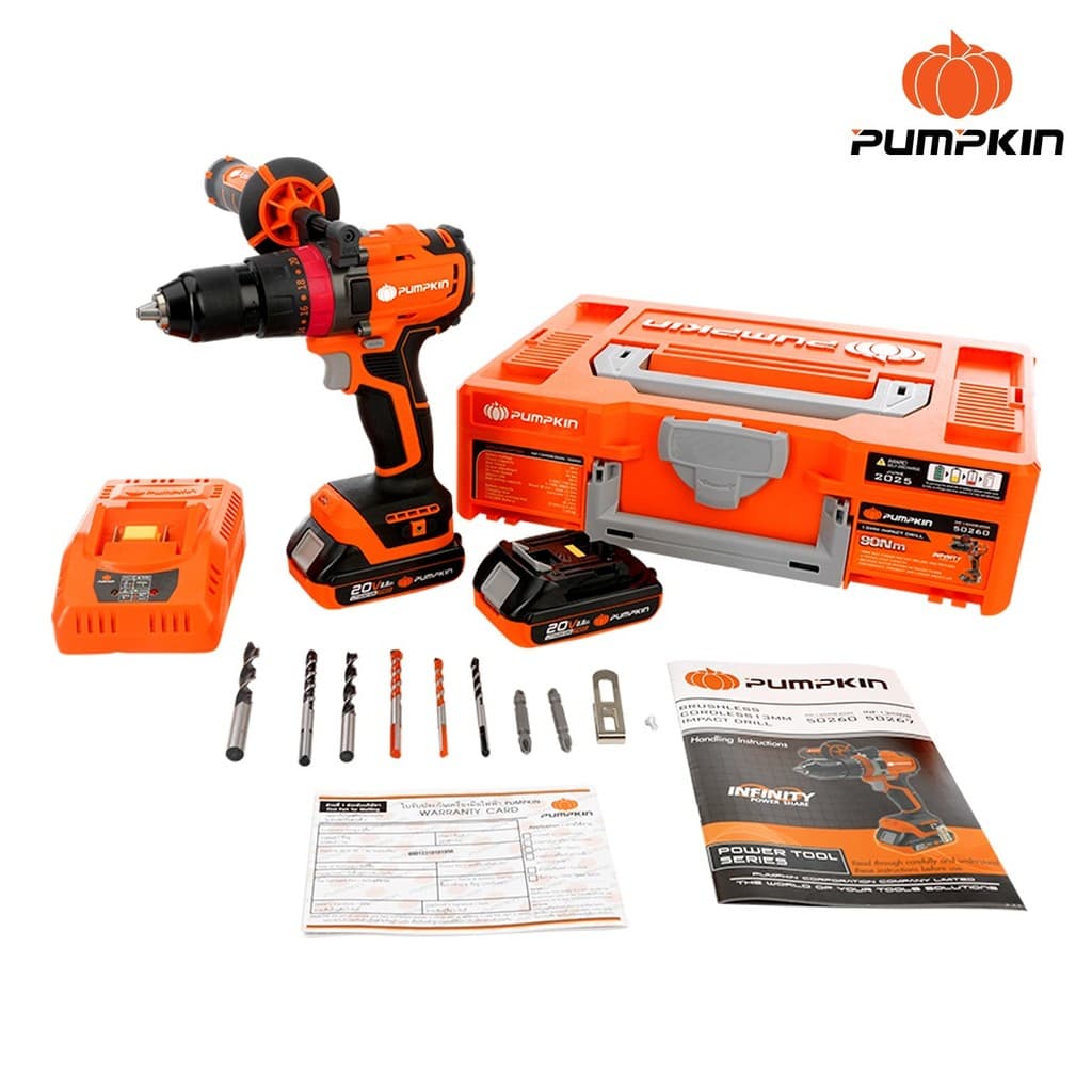 PUMPKIN รุ่น INF-13IMDB-202K แรงบิด 62 N.m สว่านไร้สาย 3 ระบบ เจาะ ขันสกรู กระแทก สว่านกระแทกไร้สาย ไร้แปรงถ่าน 13มม 20V Li-ion INFINITY POWER 20V https://wayoza.com