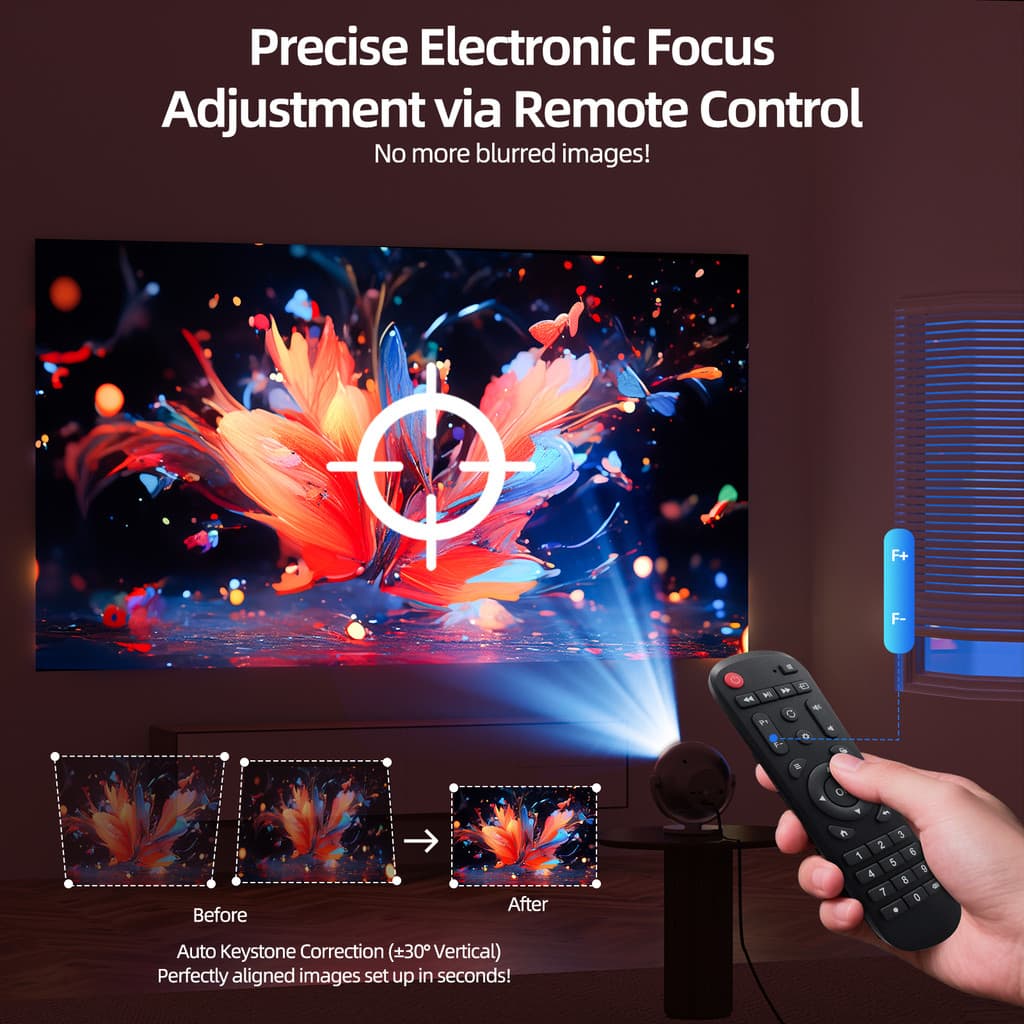 GOOJODOQ 180ANSI โปรเจคเตอร์ Android TV รองรับ 1080P โฟกัสอัตโนมัติ projector ดูหนัง โปรเจคเตอร์ขนาดเล็กซีกโลก 360 ° 720P HD https://wayoza.com