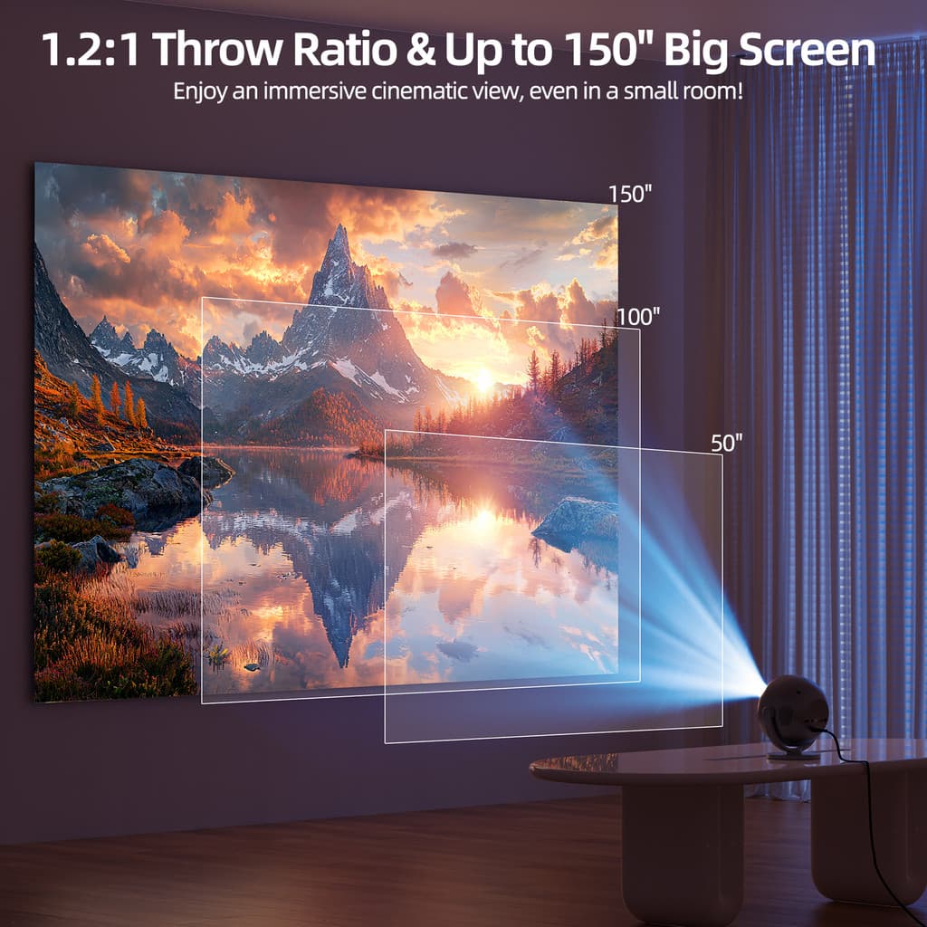 GOOJODOQ 180ANSI โปรเจคเตอร์ Android TV รองรับ 1080P โฟกัสอัตโนมัติ projector ดูหนัง โปรเจคเตอร์ขนาดเล็กซีกโลก 360 ° 720P HD https://wayoza.com