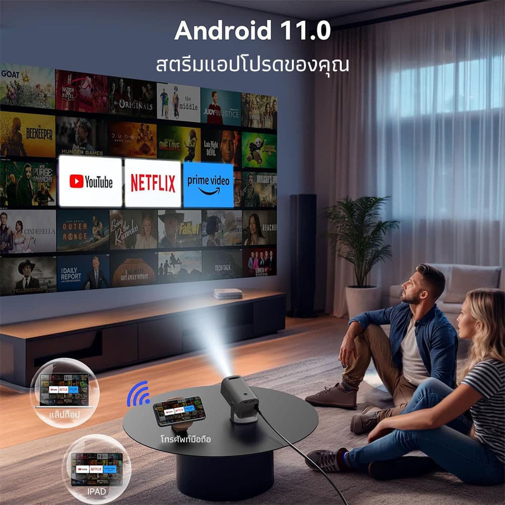 KONKA HP330 โปรเจคเตอร์ Android TV 4K โฟกัสอัตโนมัติ mini projector 4K โปรเจคเตอร์มินิต่อกับมือถือ WiFi และ Bluetooth โปรเจ็กเตอร์พกพา Android 11.0 https://wayoza.com