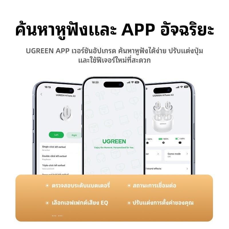 Ugreen HiTune A3 หูฟังไร้สาย Bluetooth 6.0 หูฟังบลูทูธ หูฟัง TWS 4 ไมค์รองรับ AAC/SBC กันน้ำIPX5 รุ่น WS220 https://wayoza.com