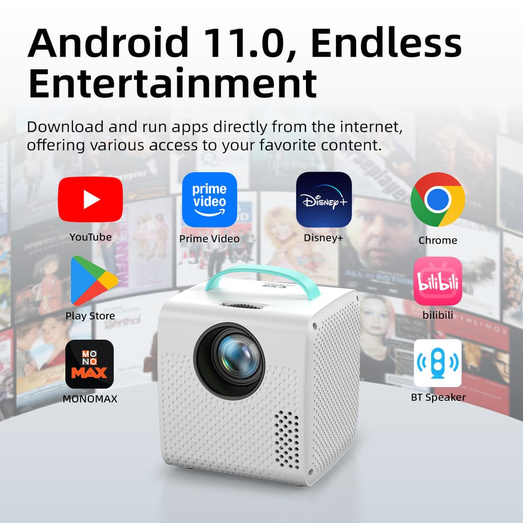 GOOJODOQ โปรเจคเตอร์ Android TV รองรับสูงสุด 1080P มินิโปรเจคเตอร์แบบพกพาความละเอียดสูง 720P ความละเอียด 2.4G + 5G Dual-Band WiFi เหมาะสําหรับฉากต่างๆ https://wayoza.com
