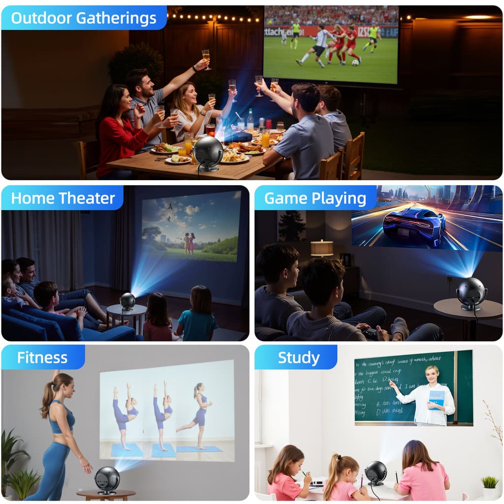 GOOJODOQ 180ANSI โปรเจคเตอร์ Android TV รองรับ 1080P โฟกัสอัตโนมัติ projector ดูหนัง โปรเจคเตอร์ขนาดเล็กซีกโลก 360 ° 720P HD https://wayoza.com