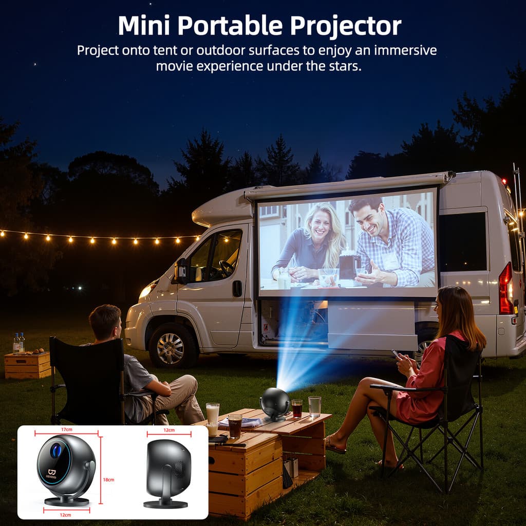 GOOJODOQ 180ANSI โปรเจคเตอร์ Android TV รองรับ 1080P โฟกัสอัตโนมัติ projector ดูหนัง โปรเจคเตอร์ขนาดเล็กซีกโลก 360 ° 720P HD https://wayoza.com