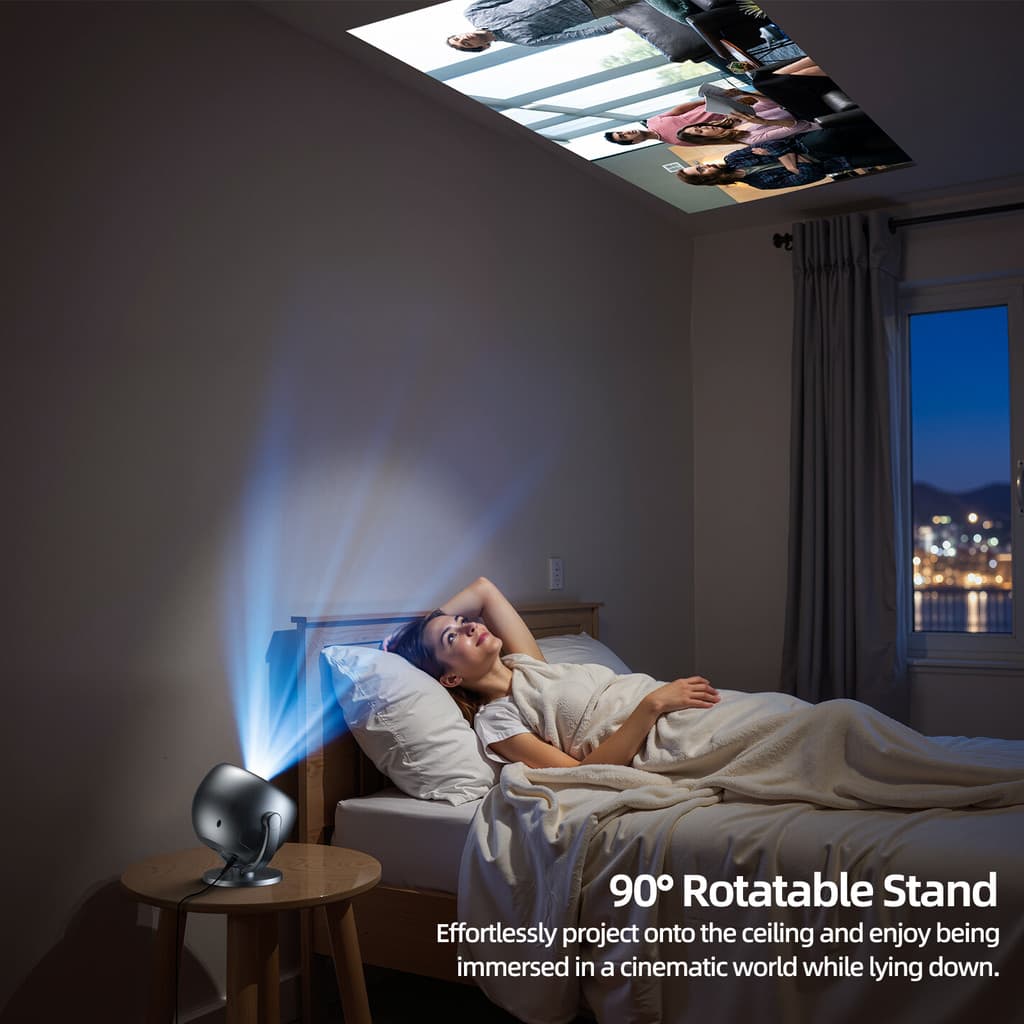GOOJODOQ 180ANSI โปรเจคเตอร์ Android TV รองรับ 1080P โฟกัสอัตโนมัติ projector ดูหนัง โปรเจคเตอร์ขนาดเล็กซีกโลก 360 ° 720P HD https://wayoza.com