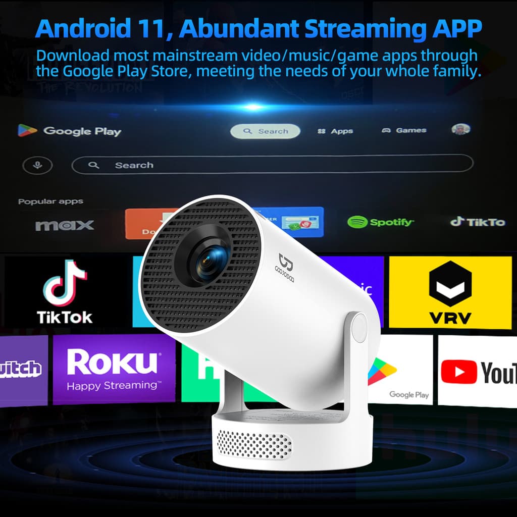 GOOJODOQ HY300 Ultra โปรเจคเตอร์ Android TV 4K โปรเจคเตอร์พกพา projector ดูหนัง Android 11 270° ฟรีมุมบลูทูธ 5.4 130"จอแสดงผลหน้าจอขนาดใหญ่ https://wayoza.com