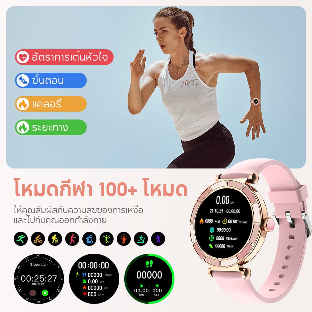 Aolon Lyra นาฬิกาผู้หญิง 1.27'' smartwatch จอเล็ก กรอบนาฬิกาชุบทอง 18k การตรวจจับอัตราการเต้นของหัวใจอัตโนมัติ IP67 Lily https://wayoza.com