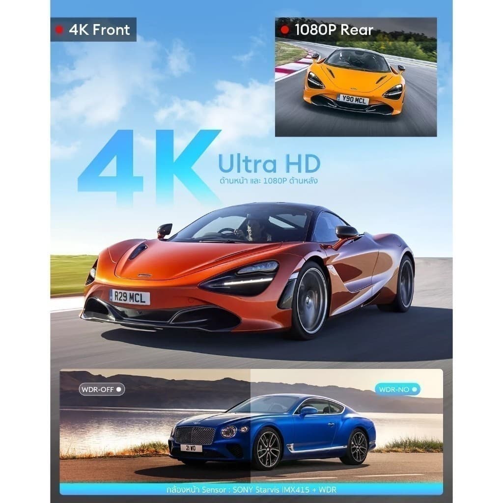 AZDOME M580 กล้องติดรถยนต์ 2CH กล้องติดรถ 4K Full HD 1080P SONY IMX415 WIFI GPS ทนร้อนสูง Capacitor รับประกัน 1 ปี https://wayoza.com