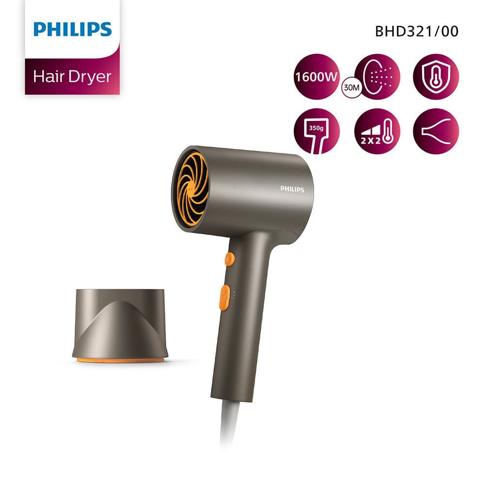 Philips รุ่น BHD321/00 ฟิลิปส์ ไดร์เป่าผม 1600W ผมนุ่มเงางามด้วย 30 ล้านไอออน https://wayoza.com