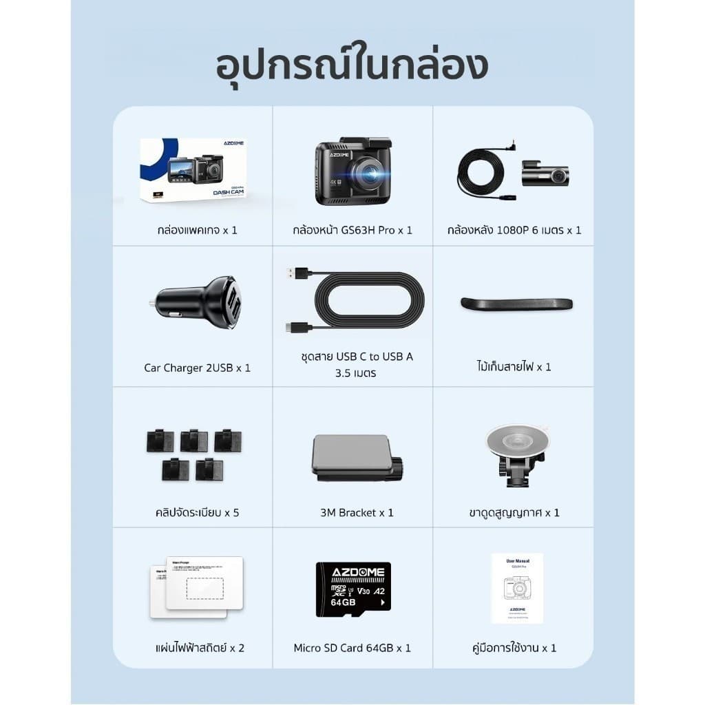 AZDOME GS63H PRO กล้องติดรถ 4K 1080P Full HD SONY IMX335 WIFI GPS ทนร้อนสูง Capacitor รับประกัน 1 ปี https://wayoza.com