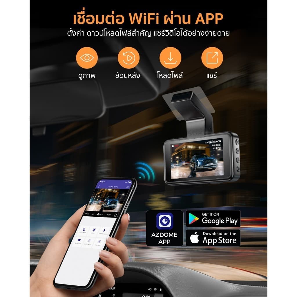 AZDOME M17 PRO กล้องติดรถ 3K + 1080P มุมกว้าง 150 องศา USB-C WIFI จอ 3 นิ้ว IPS คมชัด รับประกัน 1 ปี https://wayoza.com