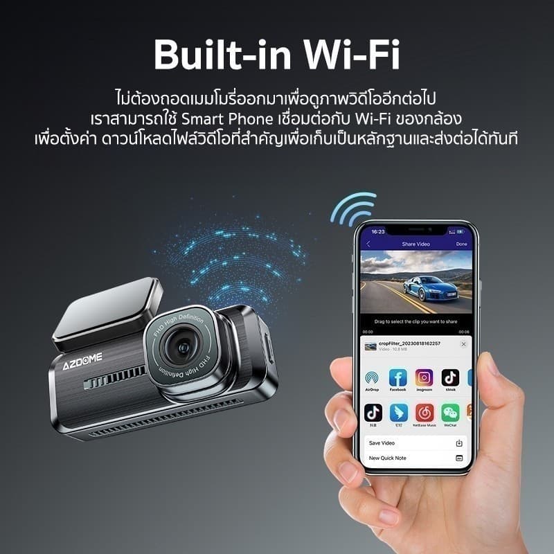 AZDOME M200 กล้องติดรถ 1080P Full HD มุมกว้าง 150 องศา WIFI ทนแดดสูงด้วย Capacitor รับประกัน 1 ปี https://wayoza.com