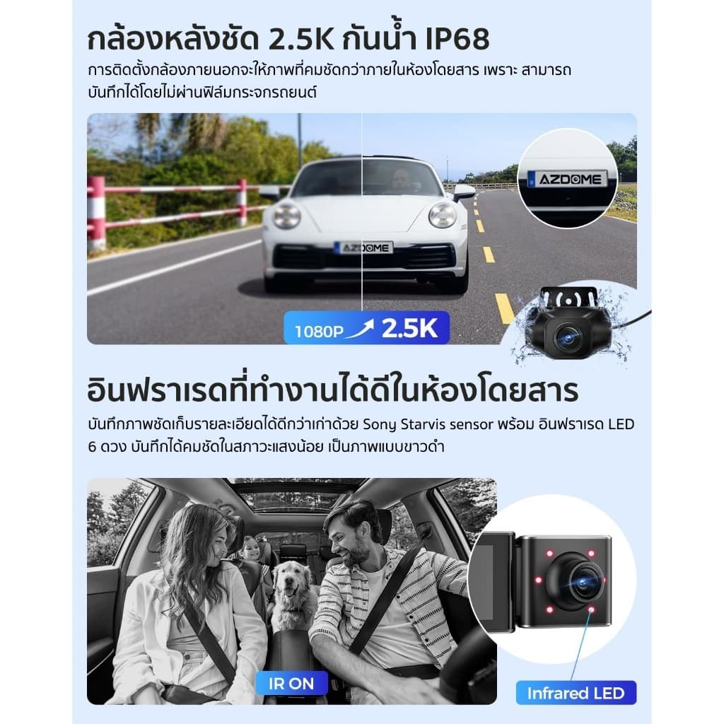 AZDOME M550 MAX กล้องติดรถ 3 กล้อง 4K + 1K + 2.5K WIFI GPS ทนร้อนสูง Capacitor รับประกัน 1 ปี https://wayoza.com
