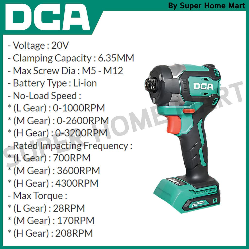 DCA รุ่น ADPL208(ADM) แรงบิด 208 N.m ไขควงกระแทกไร้สาย ชุดไขควงกระแทก 20 โวลท์  ( Impact Driver ) https://wayoza.com