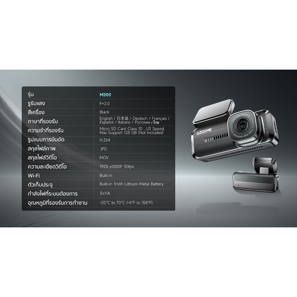 AZDOME M200 กล้องติดรถ 1080P Full HD มุมกว้าง 150 องศา WIFI ทนแดดสูงด้วย Capacitor รับประกัน 1 ปี https://wayoza.com
