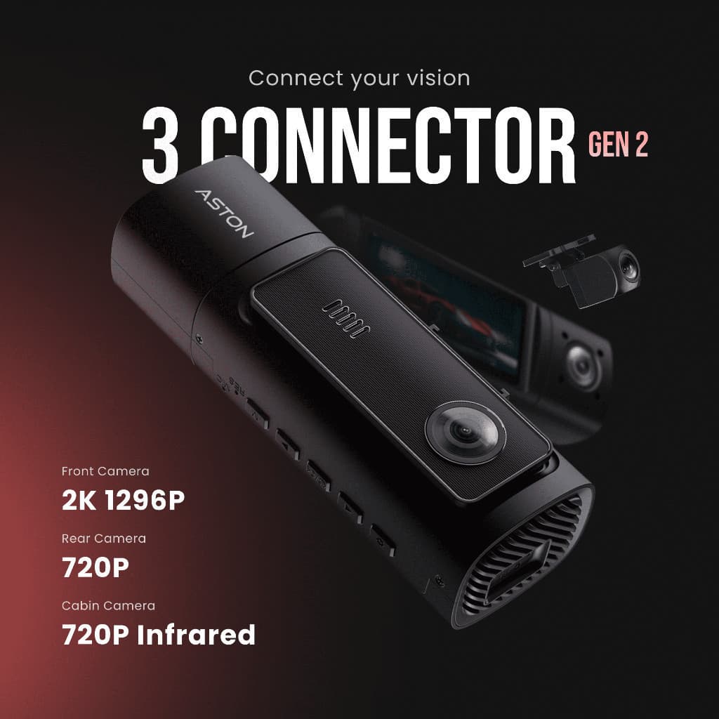 ASTON 3 Connector Gen 2 กล้องติดรถยนต์ 3 กล้อง Wifi ความชัด 2K รับประกัน 1 ปี https://wayoza.com