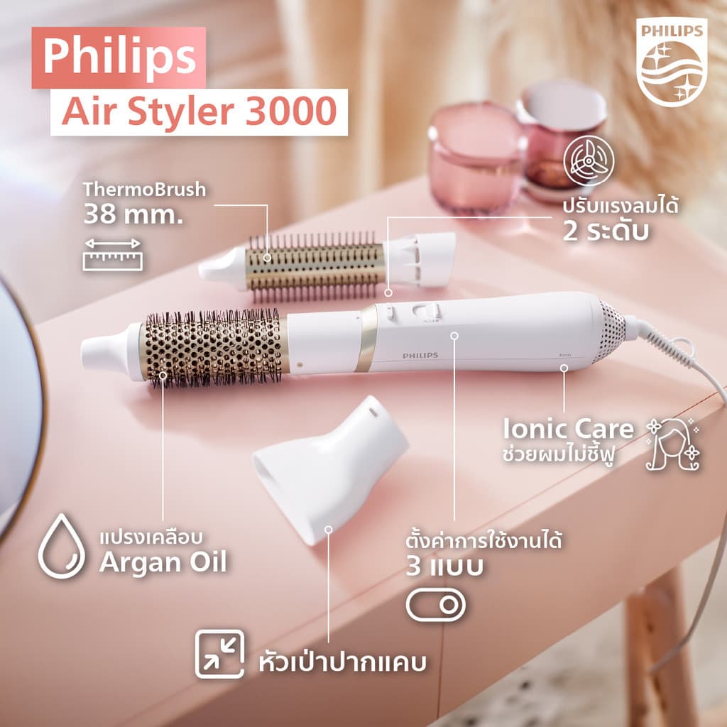 Philips รุ่น BHA303/00 หวีไดร์ผม ฟิลิปส์ เซตอุปกรณ์จัดแต่งทรงผม 3 ชิ้น เป่าแห้งพร้อมจัดทรงในครั้งเดียว https://wayoza.com